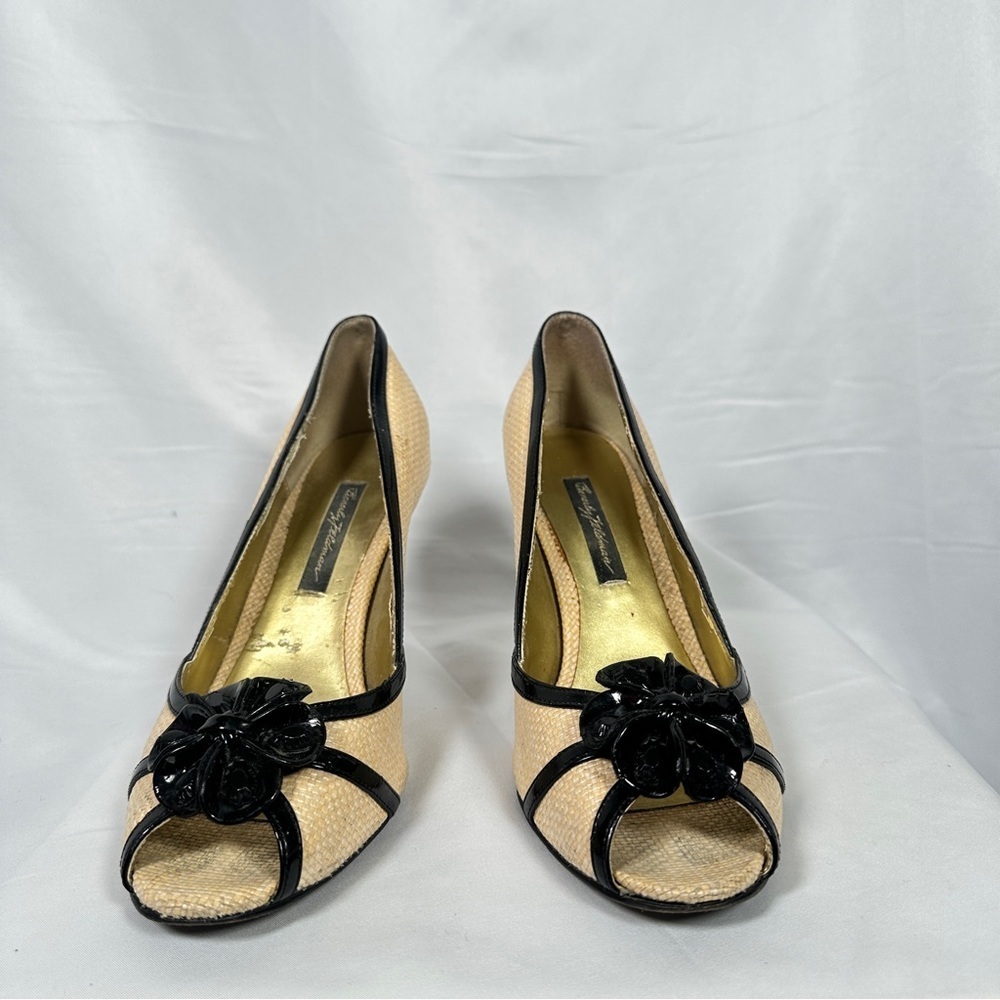 Beverly Feldman Raffia Peep Toe Heels Flower Rosette Coastal Grandma Size 9 - Picture 7 of 16